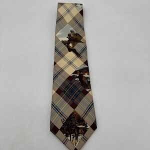 Roundtree & Yorke Mens Silk Tie Nature Tie Deer Birds Wildlife Hunting